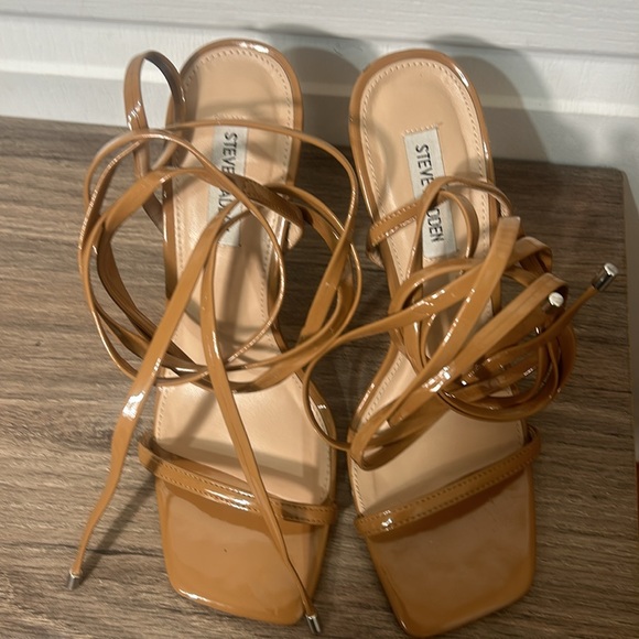 STEVE MADDEN CAMEL UPLIFT OPEN TOE BROWN TAN HEELS SIZE 9.5m - Picture 7 of 8